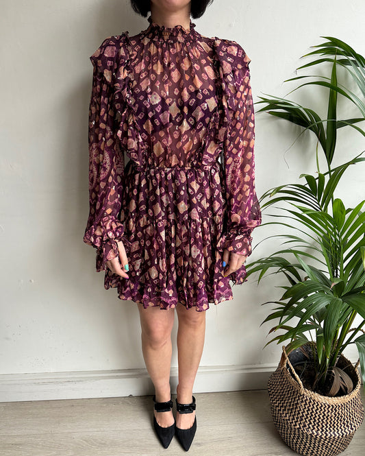 Maroon Patterned Silk Dress ~ Size 8/10