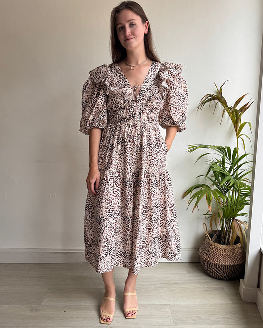 Animal Print Ruffle Dress ~ Size 10