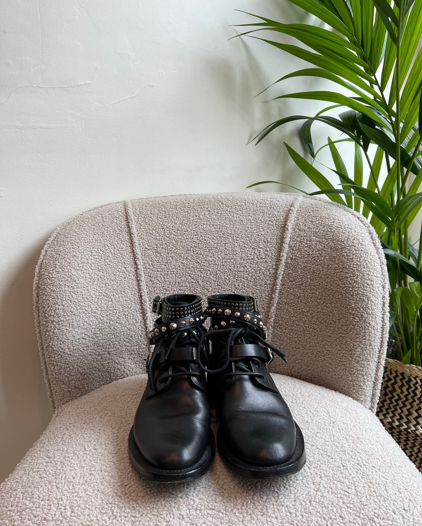 SALE - Black Lace-Up Boots With Studded Ankle Straps ~ Size 7