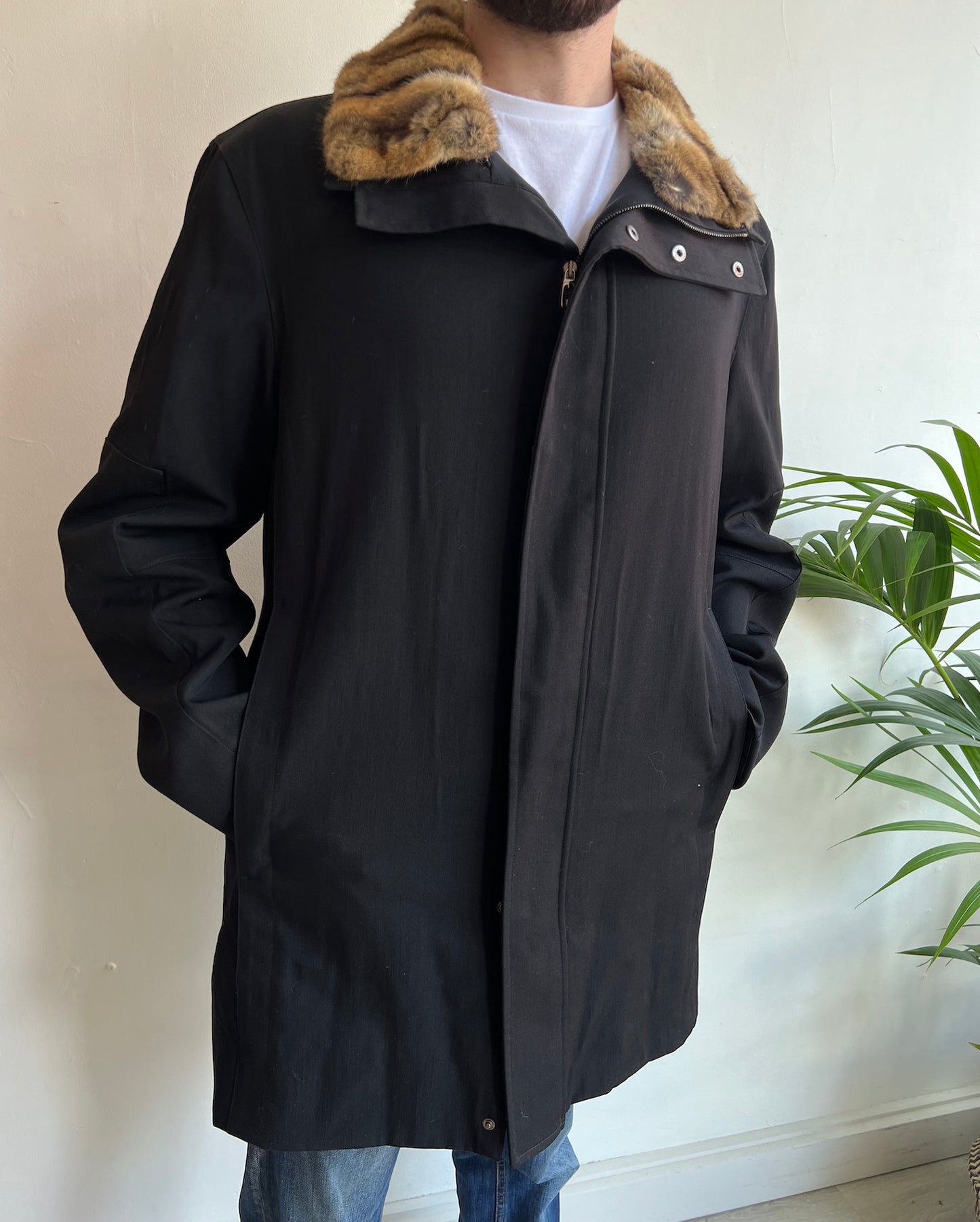 Black Parka with Detachable Fur Collar ~ Size M