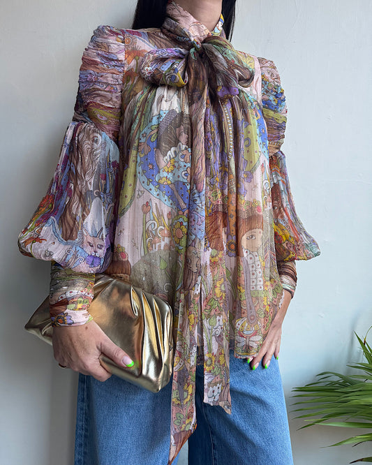 Zimmermann Silk Patterned Lurex Blouse ~ Size 6