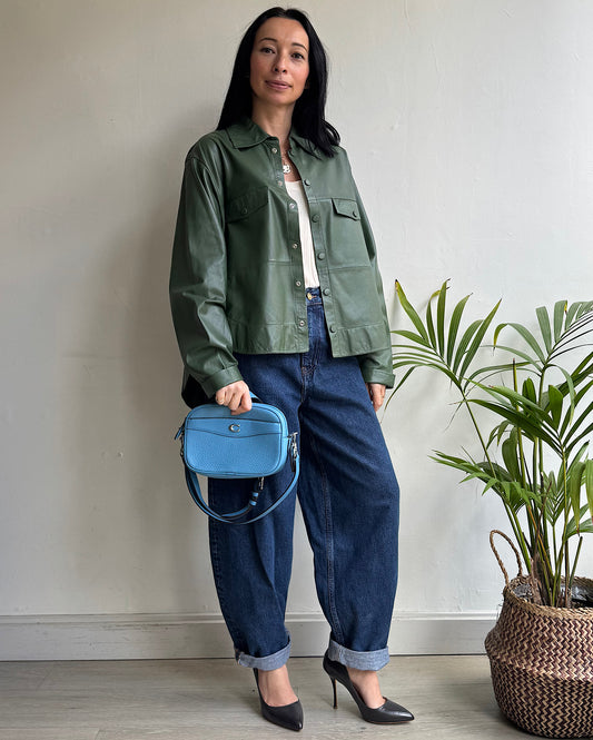 Green Leather Shirt ~ Size 12