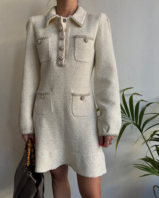 Cream Boucle Mini Dress ~ Size L