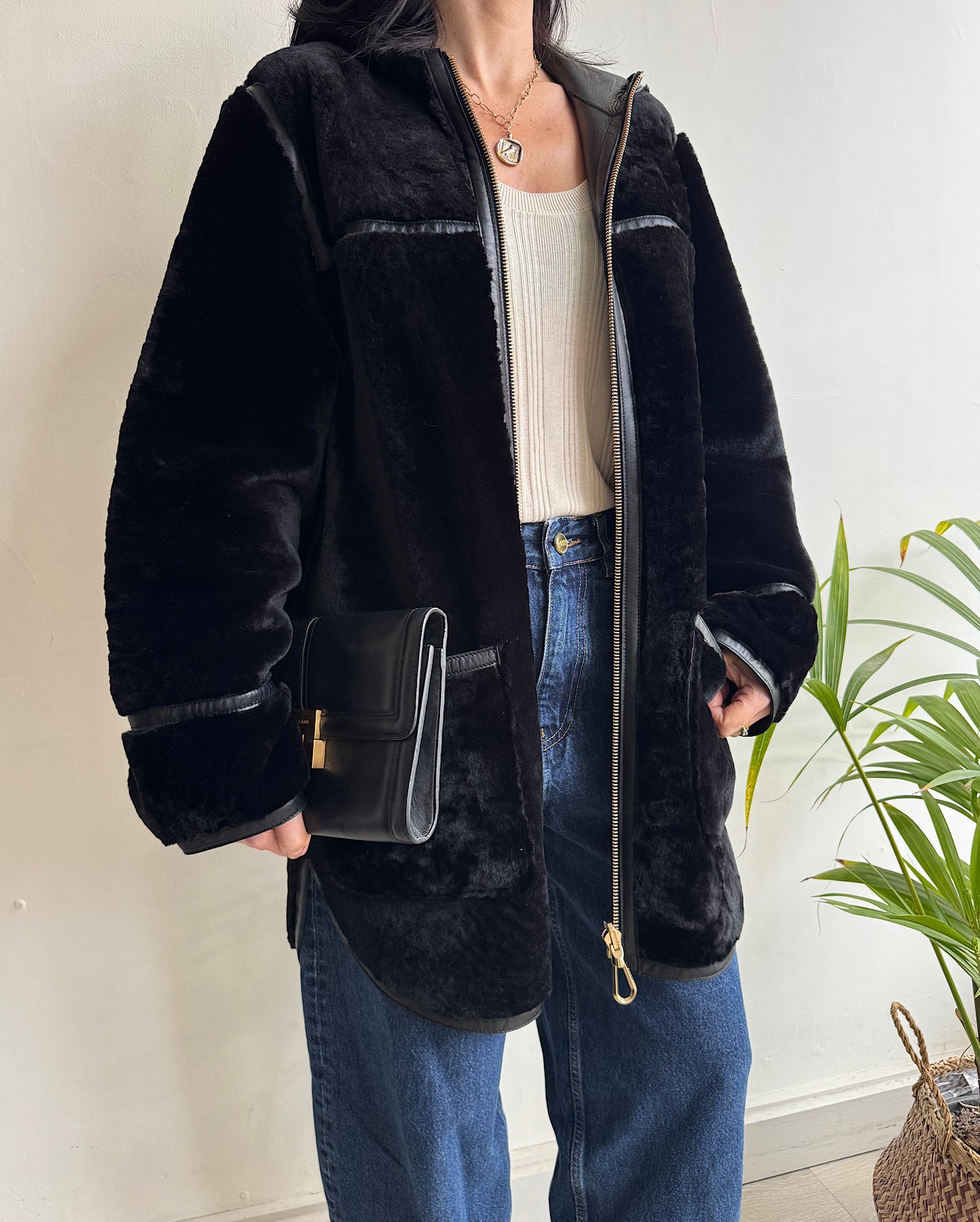 Shearling Hooded Coat ~ Size S