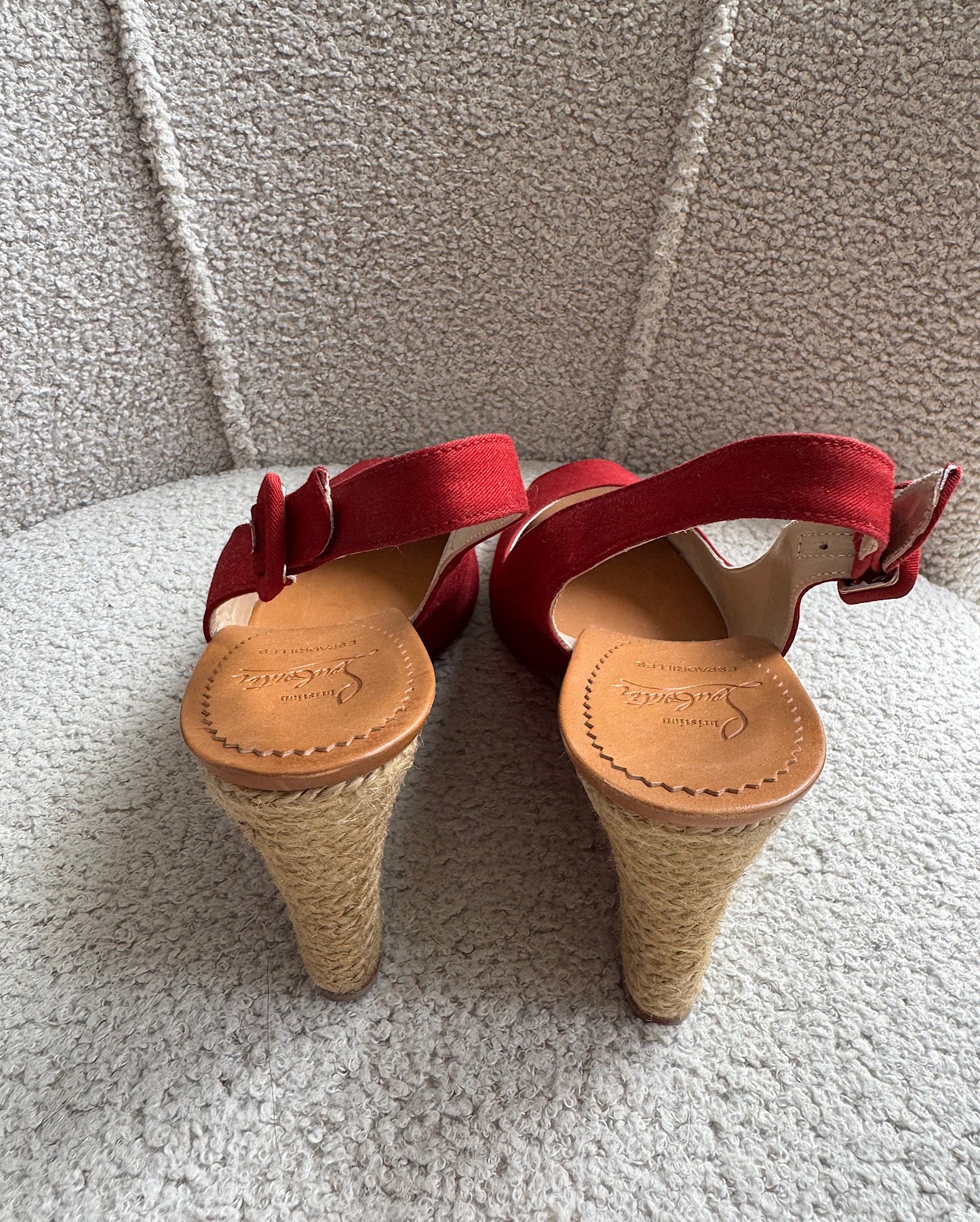 Dark Red Satin Slingback Wedges ~ Size 8