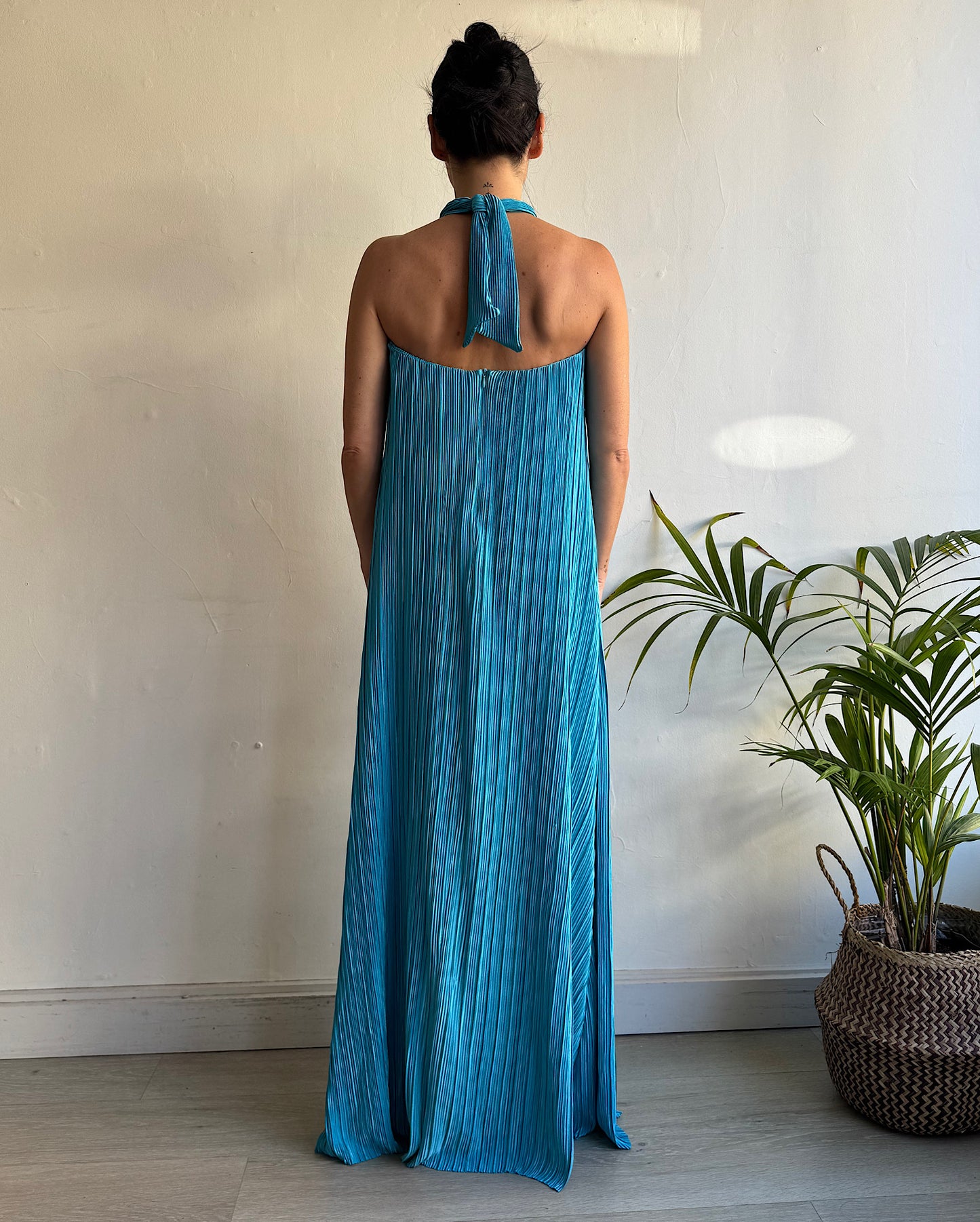 Blue Crinkle Halterneck Dress ~ Size XS