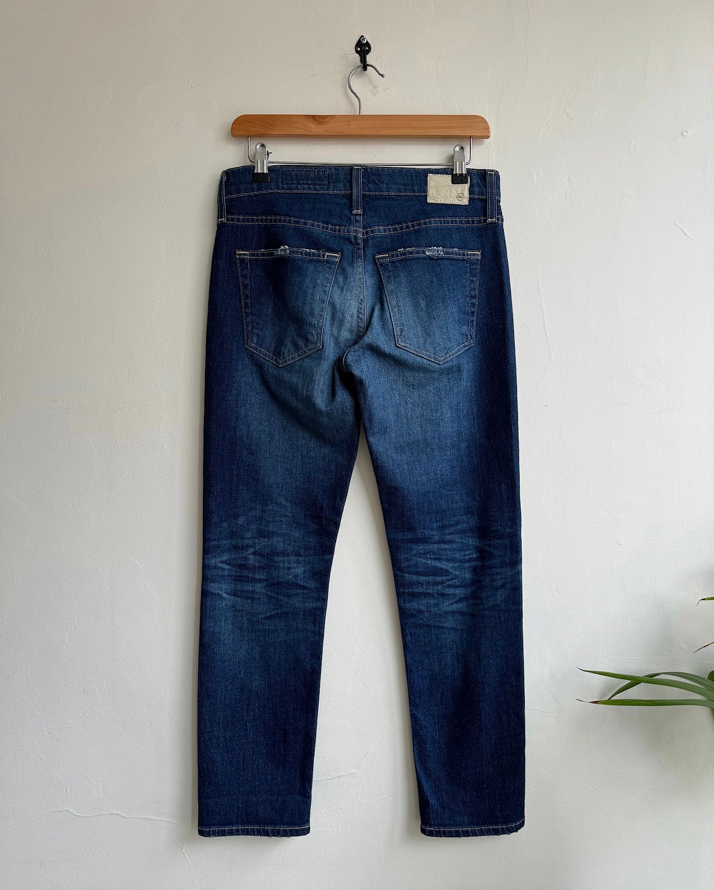 Blue AG Ex-Boyfriend Jeans ~ Size 25 rear on hanger