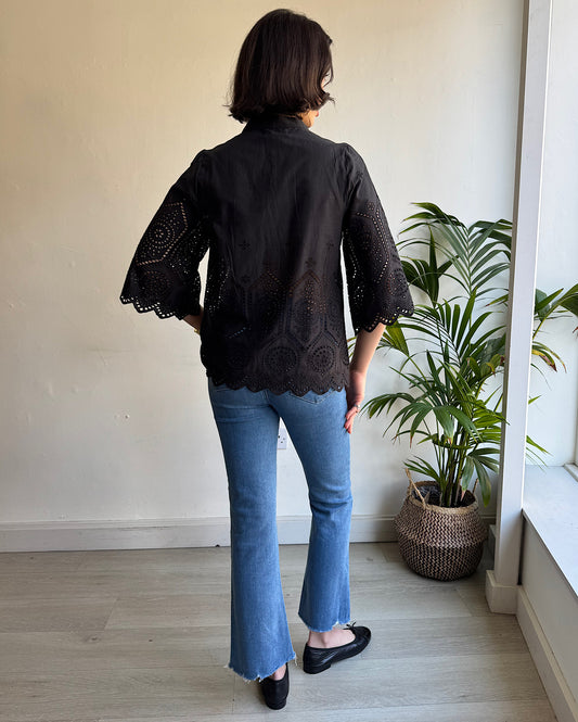 Black Broderie Top ~ Size M