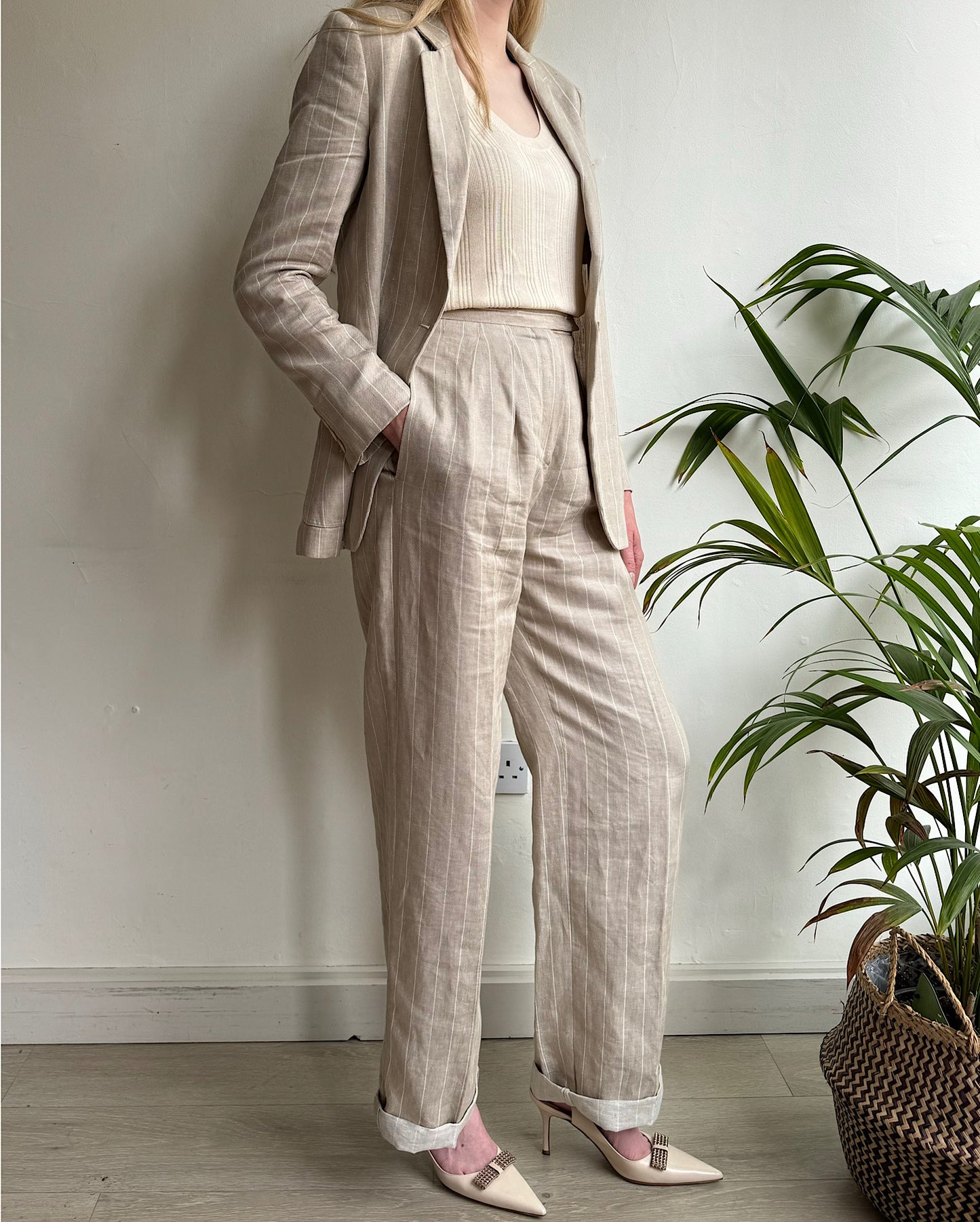 Linen Striped Suit ~ Size 8