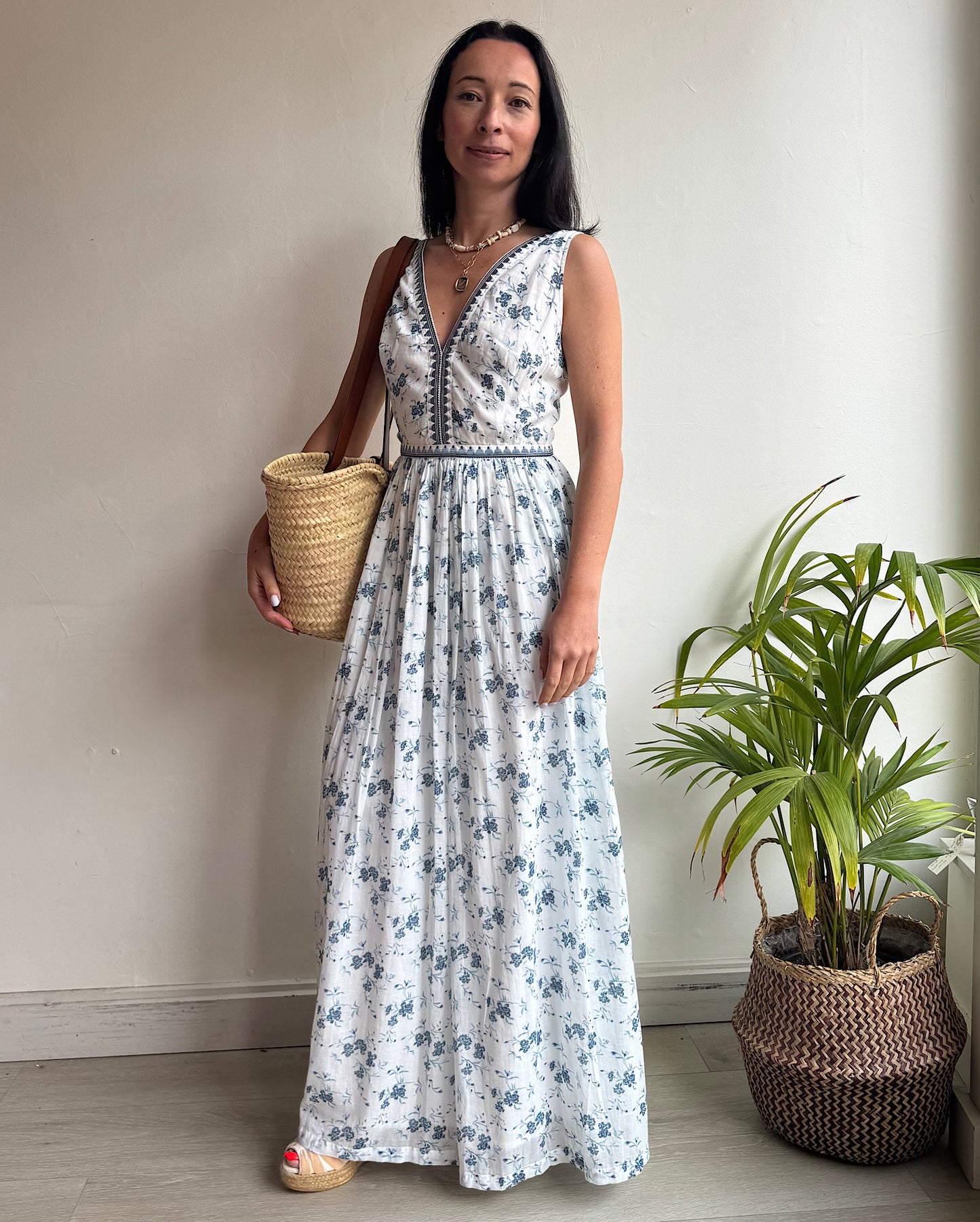 Emporio Sirenuse White Blue Dress ~ Size 8