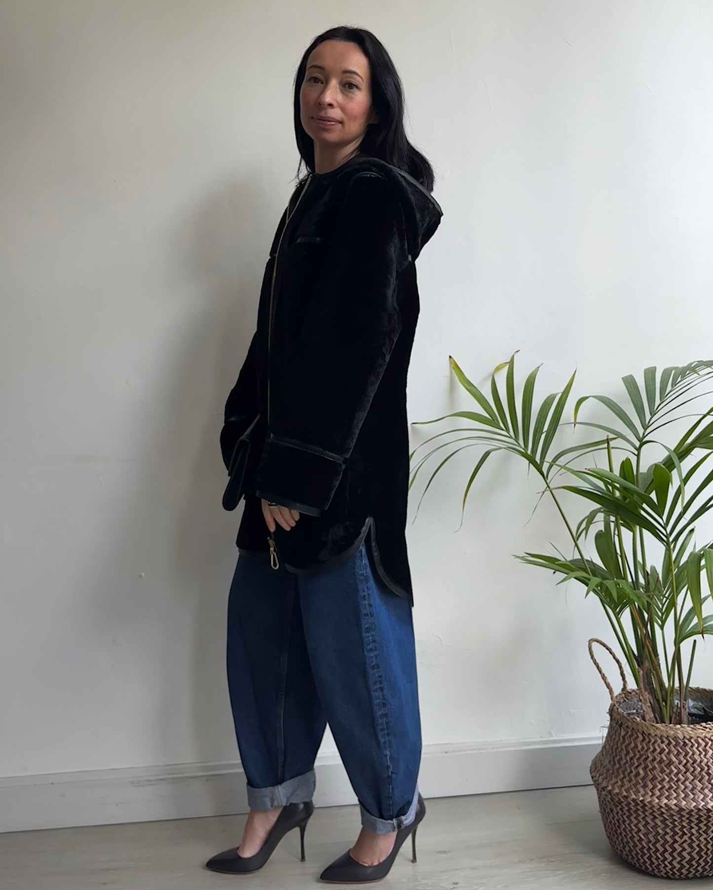 Shearling Hooded Coat ~ Size S