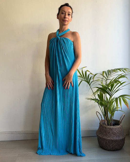 Blue Crinkle Halterneck Dress ~ Size XS