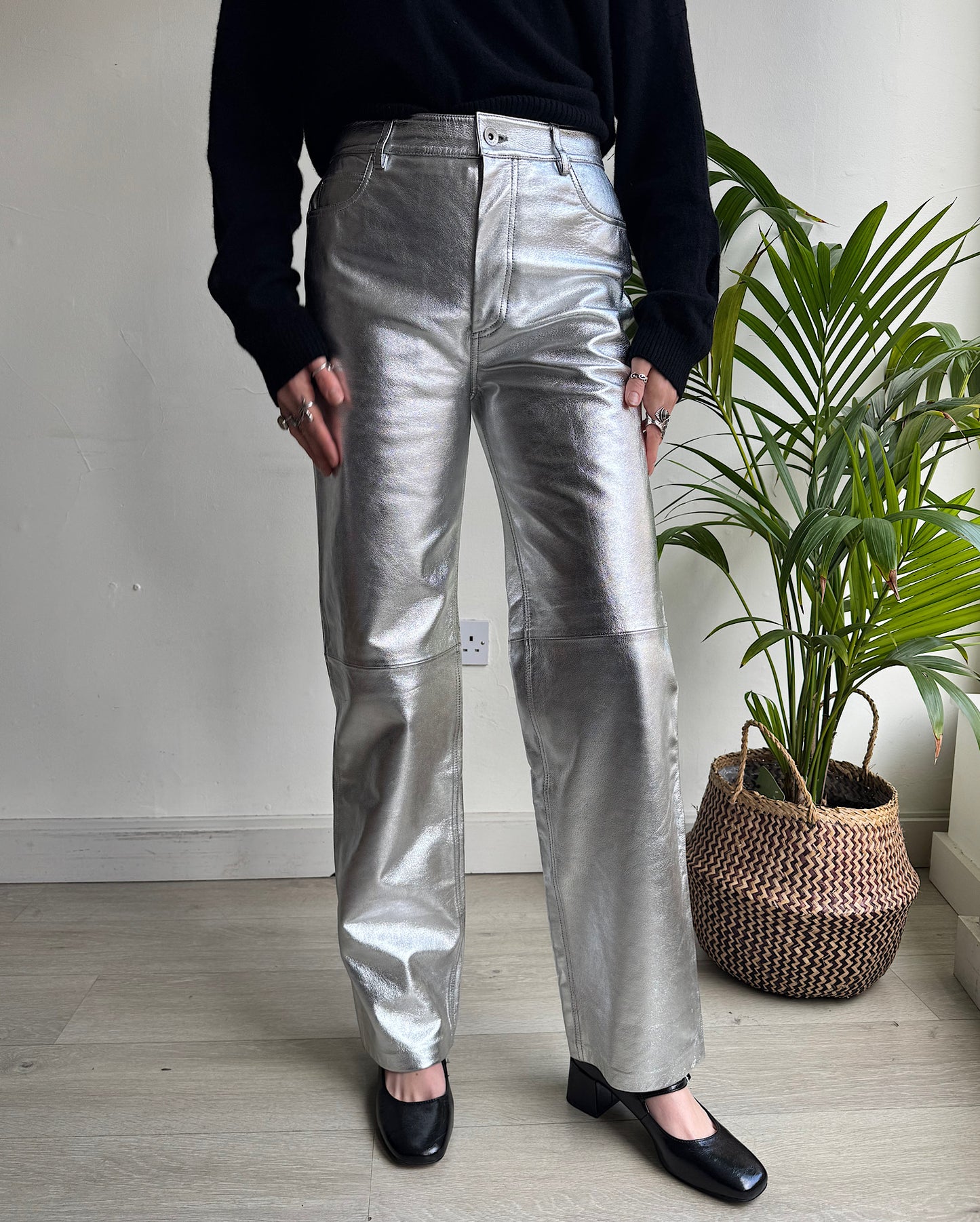 Silver Leather Jeans ~ Size 10