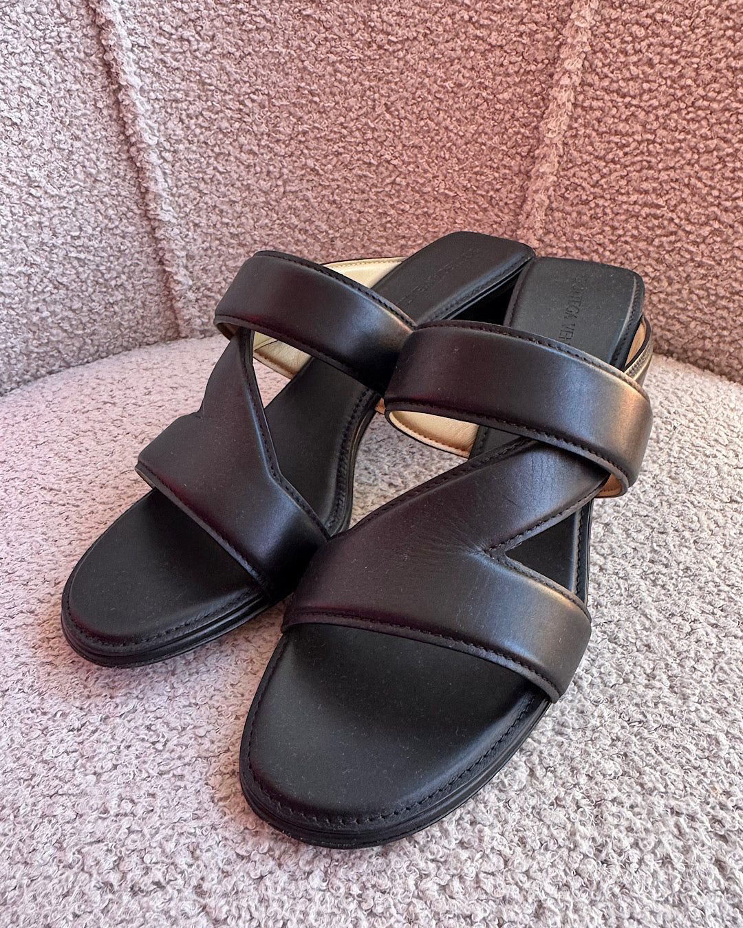 Bottega Veneta Black Leather Heeled Sandals ~ Size 5.5