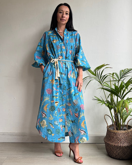 Fish Print Shirt Dress ~ Size 8