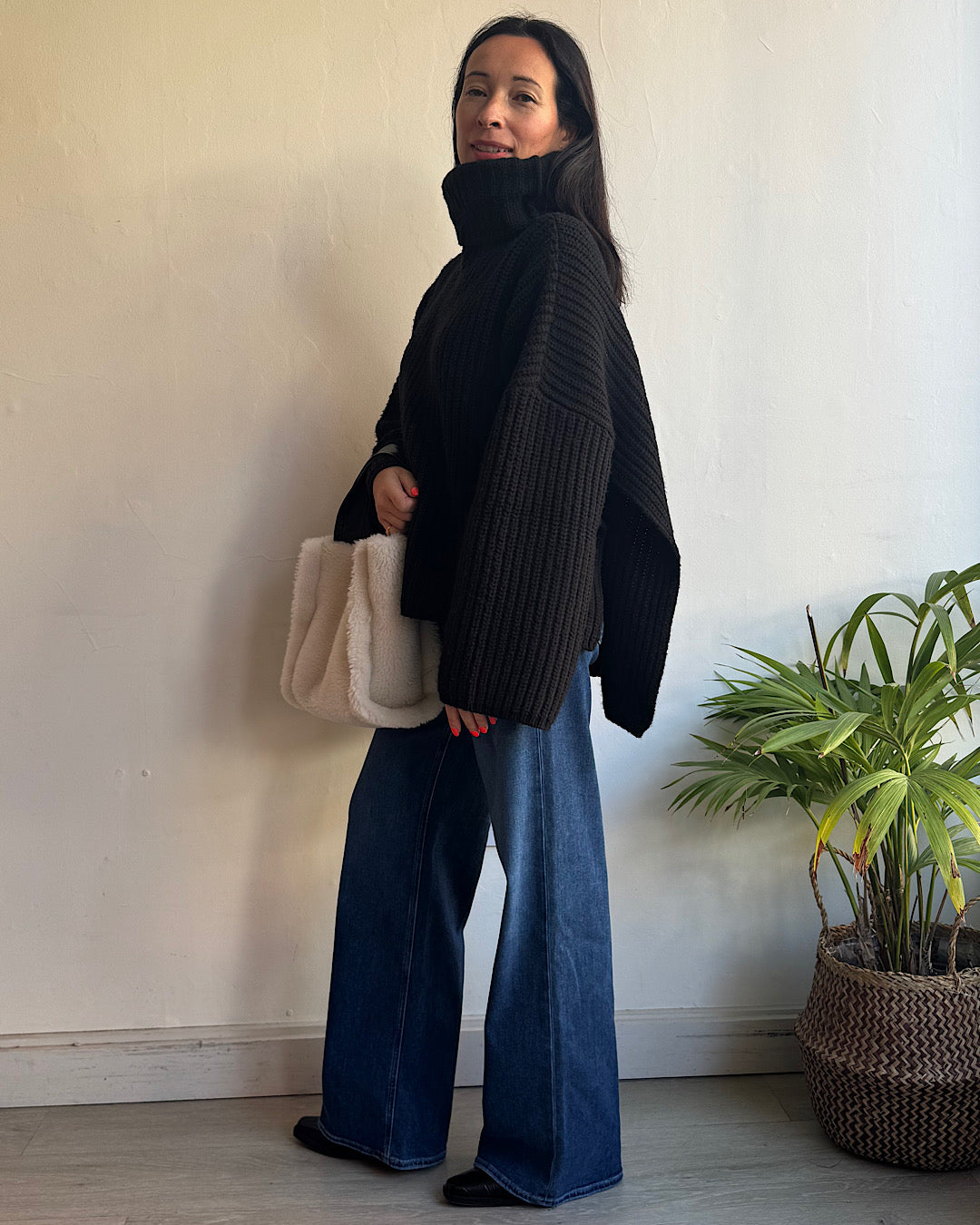 Joseph Black Ribbed Roll Neck ~ Size S