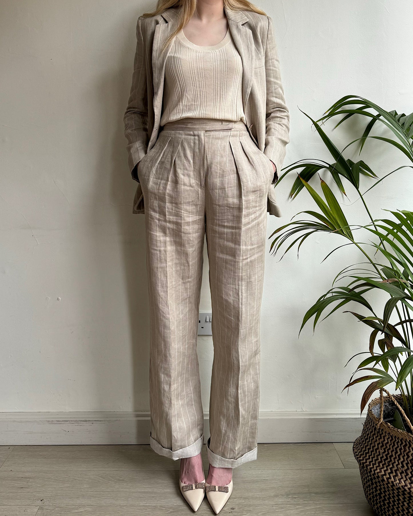 Linen Striped Suit ~ Size 8