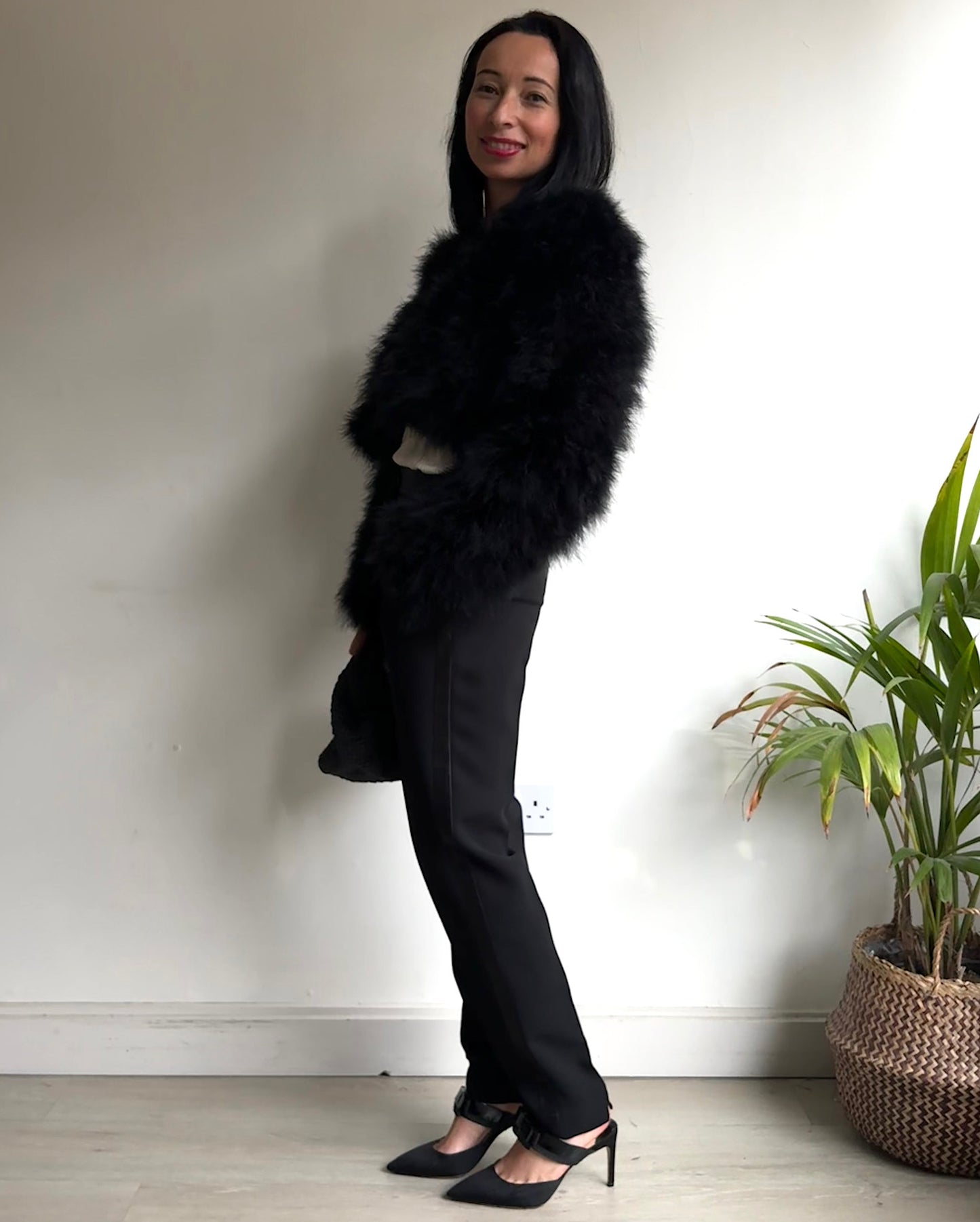 Black Faux Fur Jacket ~ Size S