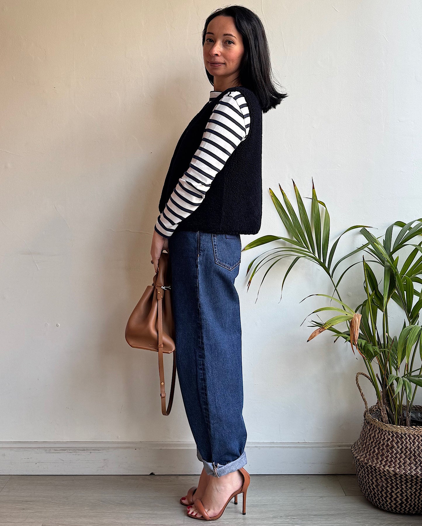 Navy Shearling Gilet ~ O/S