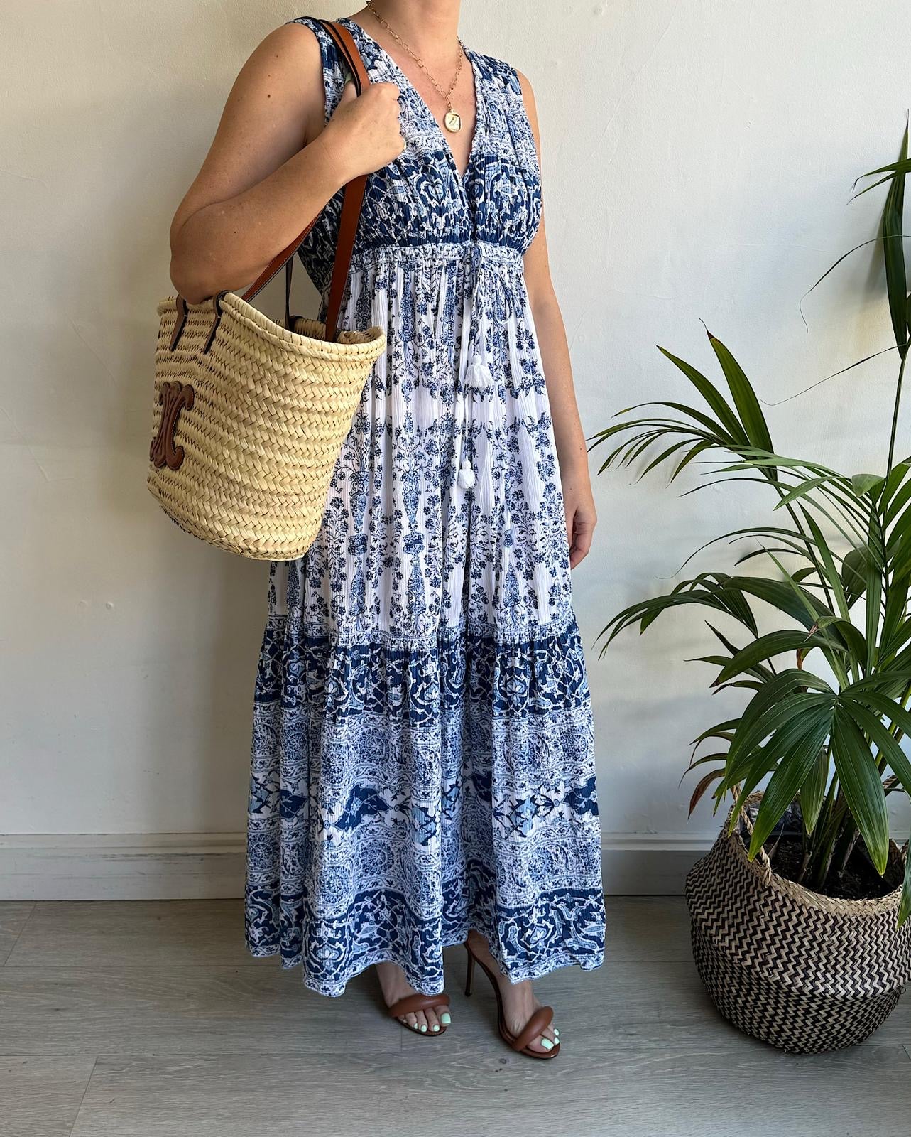 Blue & White Sea New York Patterned Sundress ~ Size 10 with bag