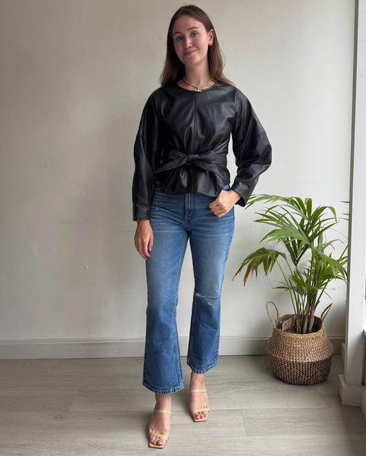 Black Leather Top ~ Size 8