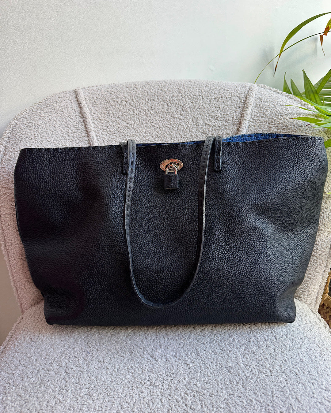 Fendi Black Grained Leather Tote