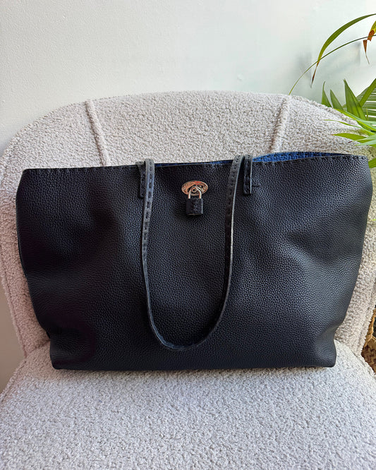 Fendi Black Grained Leather Tote