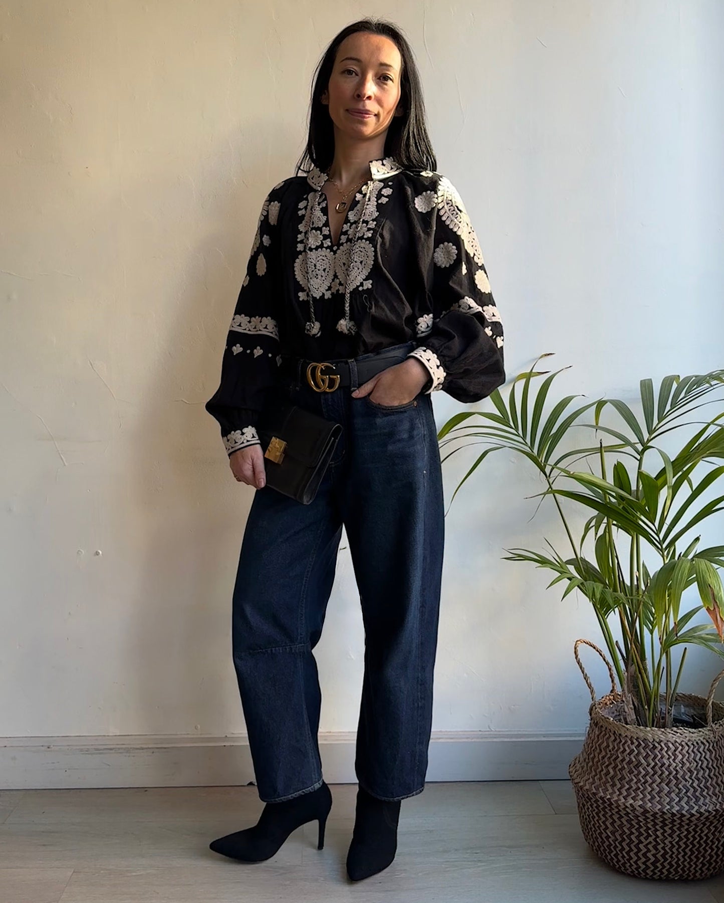 Black Embroidered Blouse ~ Size S