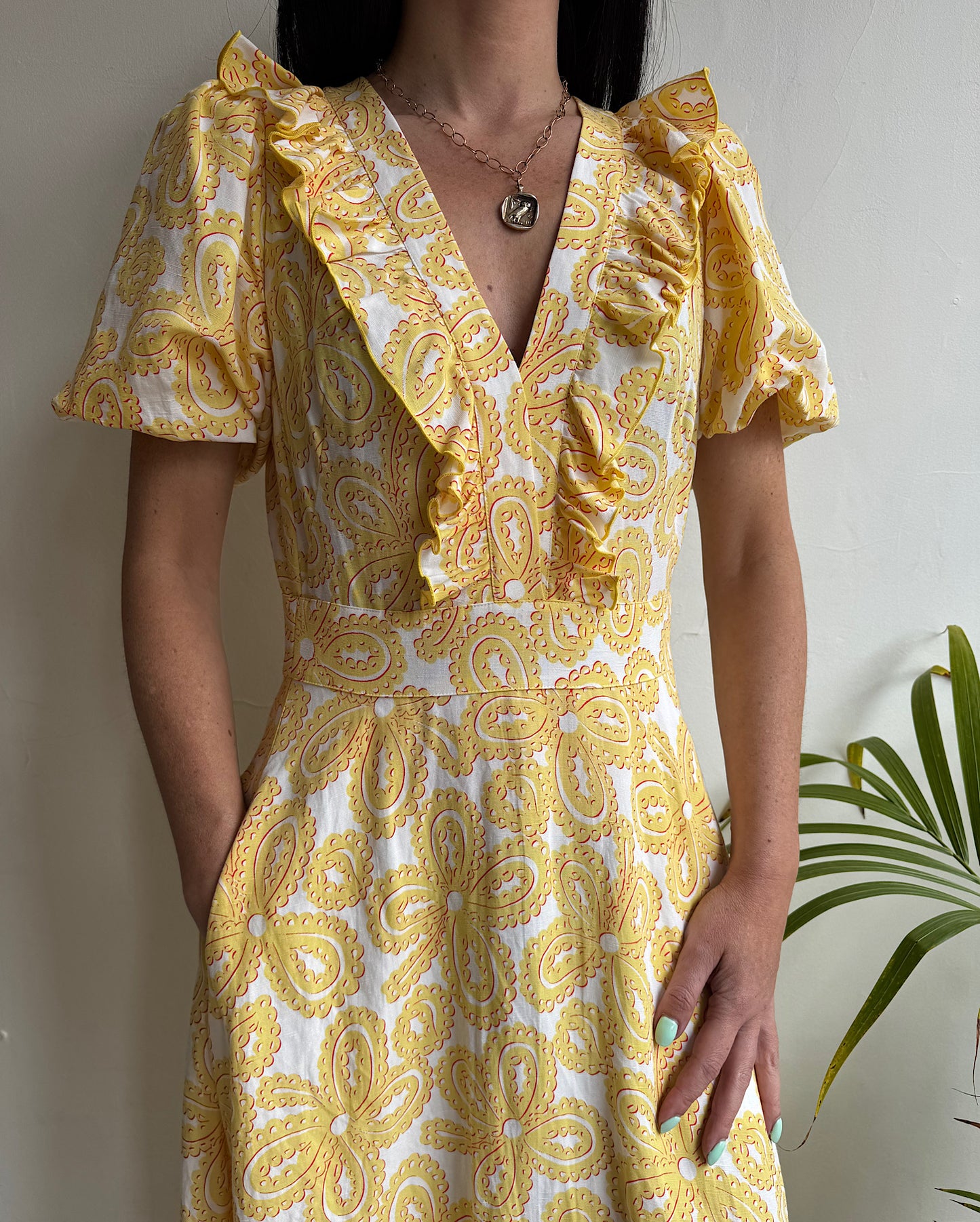 Me and Em Yellow Patterned Dress ~ Size 8
