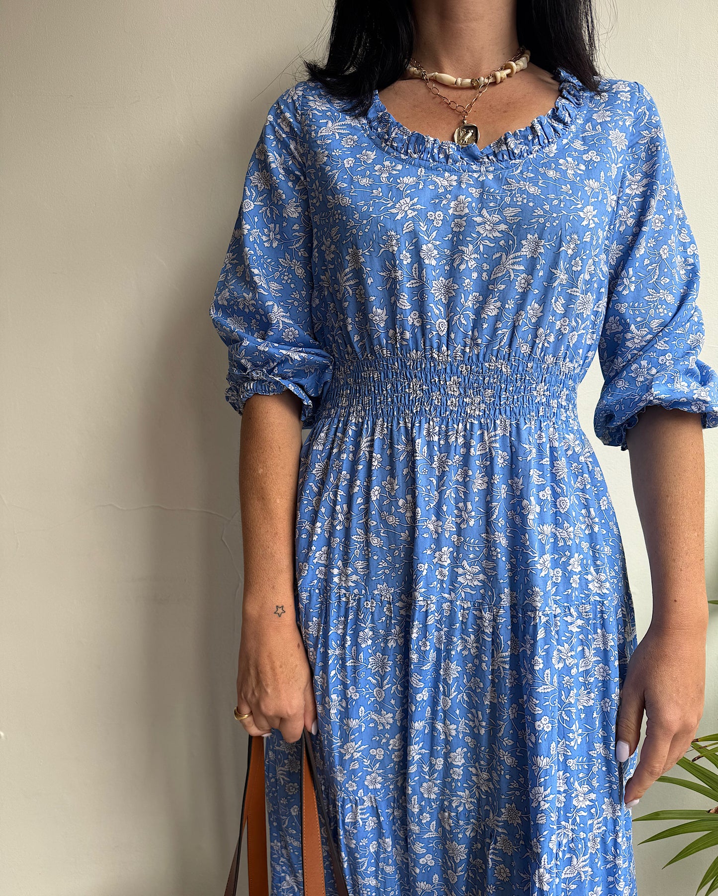Pink City Prints Blue Floral Dress ~ Size XS