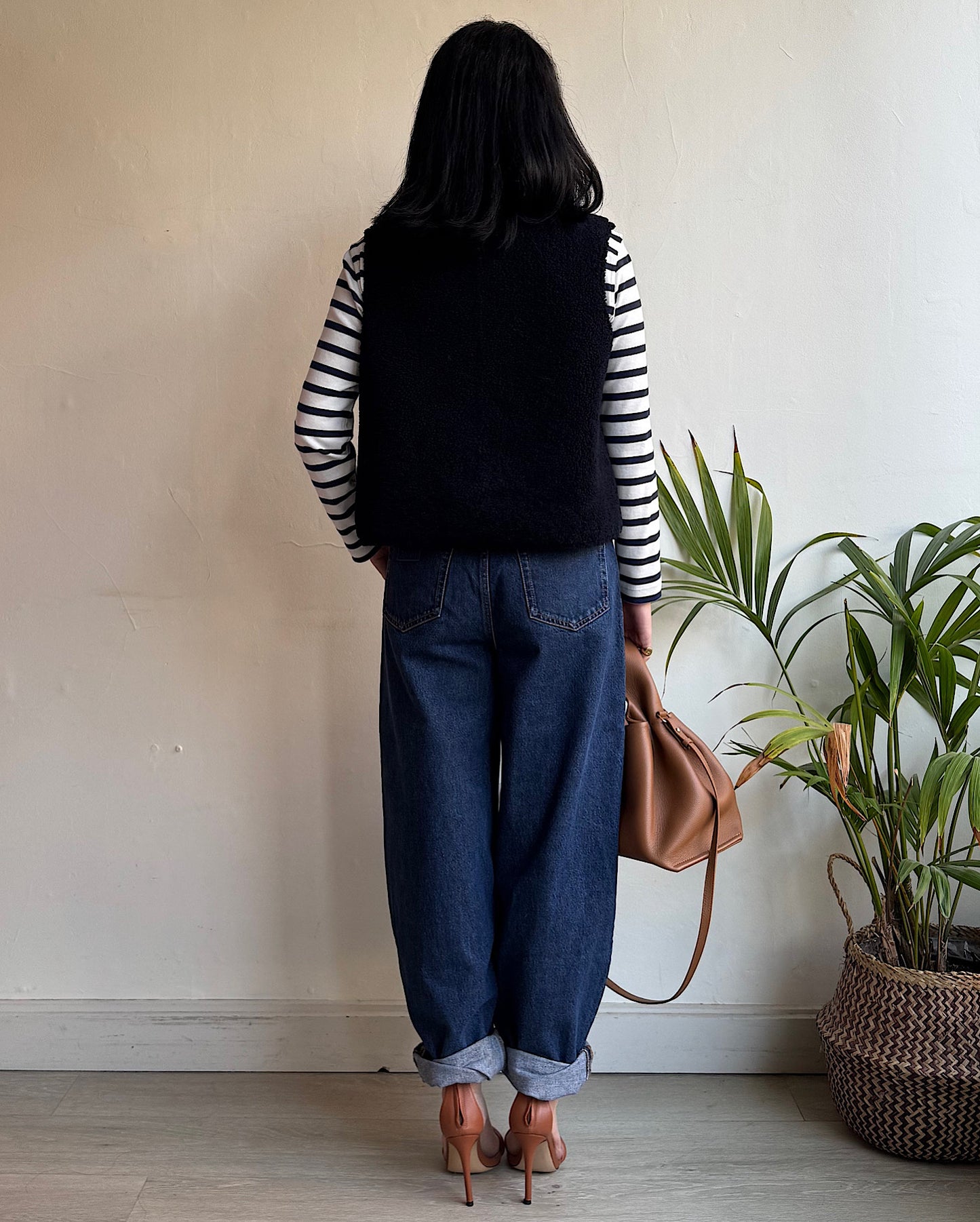 Navy Shearling Gilet ~ O/S