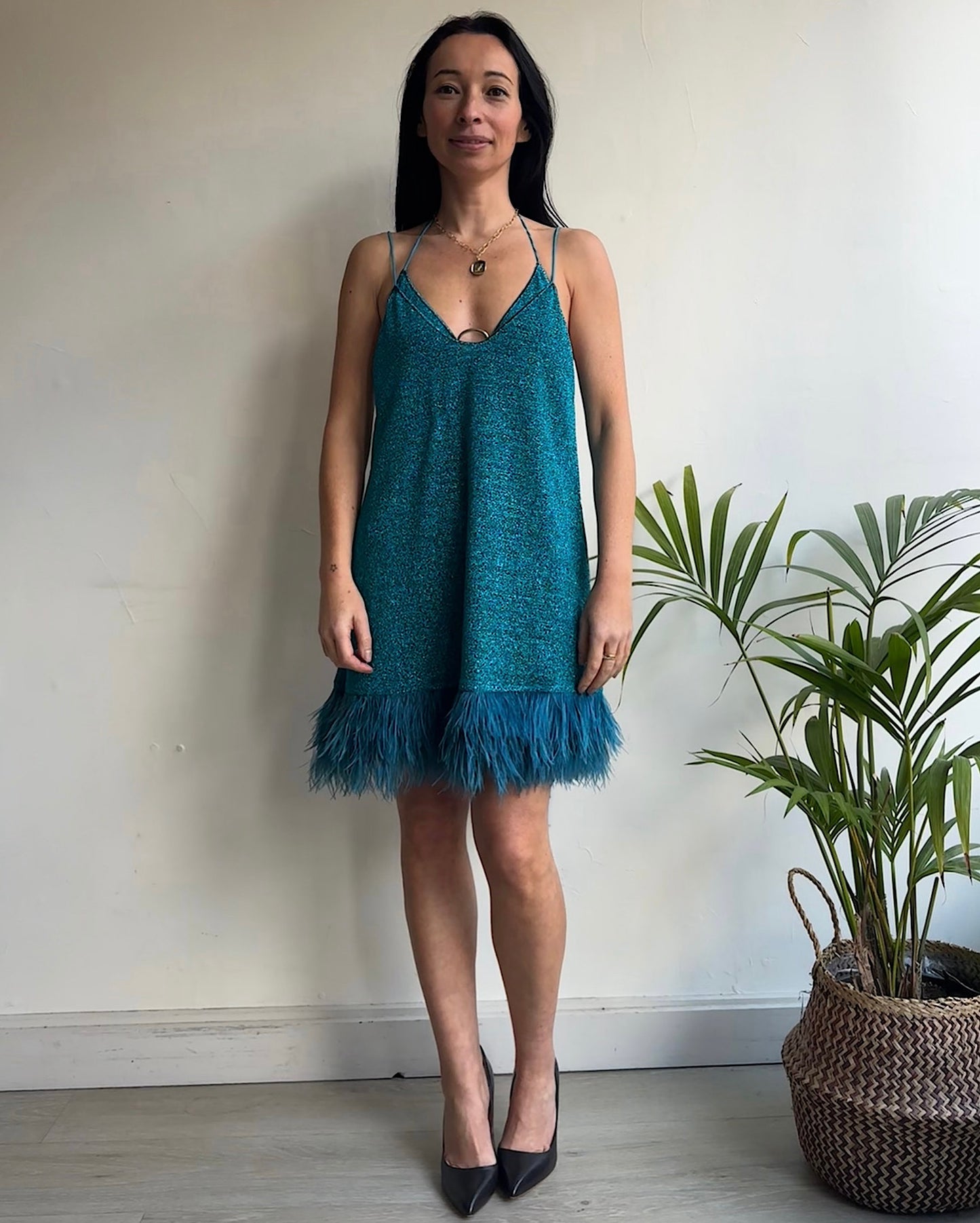 Lurex Feather Mini Dress ~ Size S/M