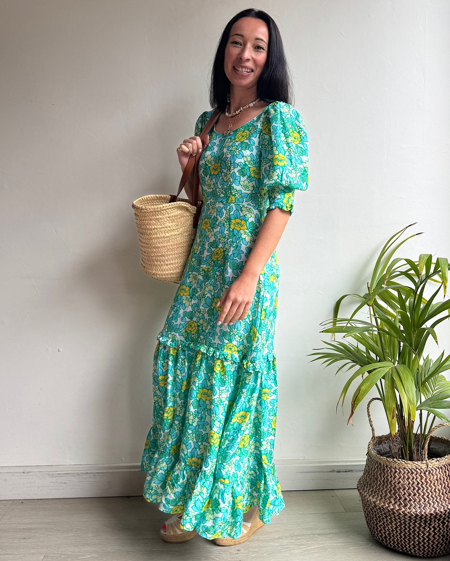 RIXO Kiara Green Silk Floral Dress ~ Size XS