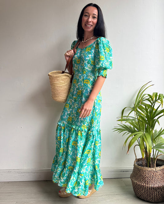 RIXO Kiara Green Silk Floral Dress ~ Size XS