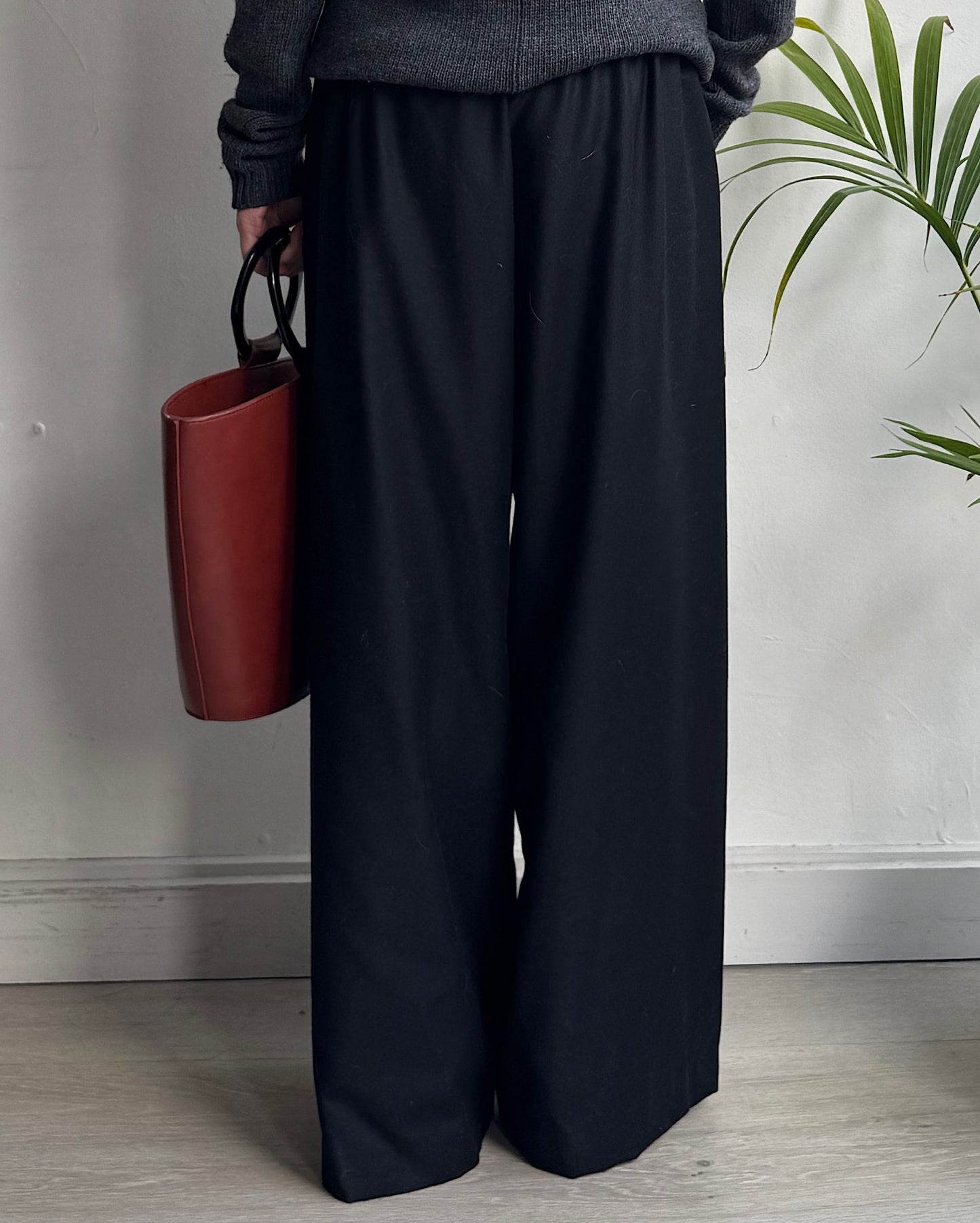 Black Wool Palazzo Trousers ~ Size M