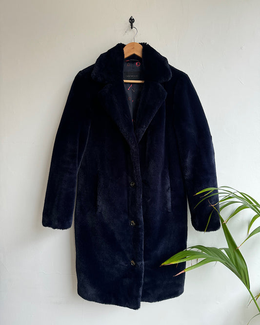 Navy Faux Fur Coat ~ Size S