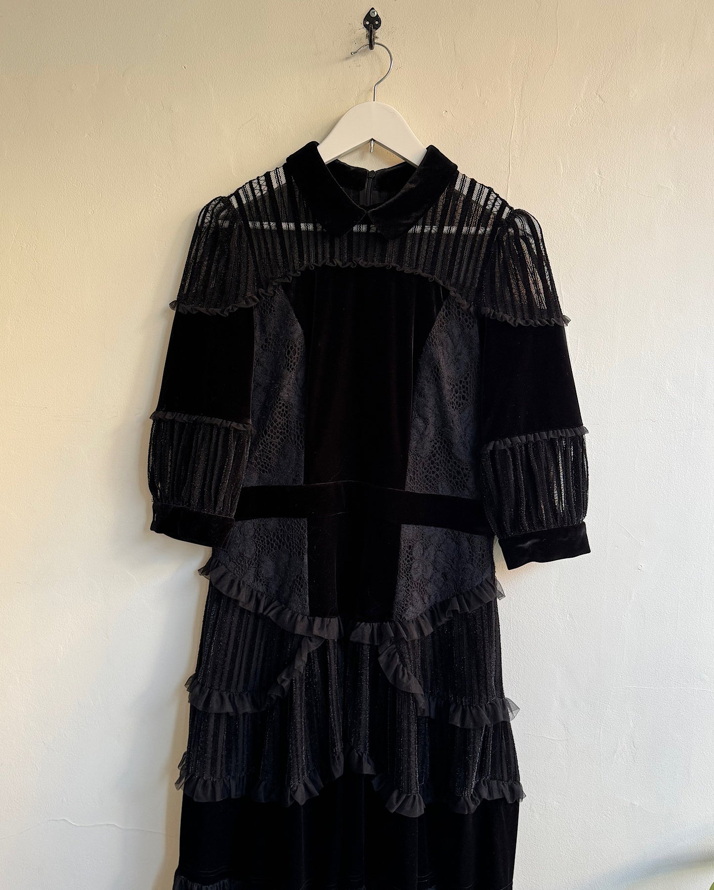 Black Lace & Velvet Panel Dress ~ Size 14