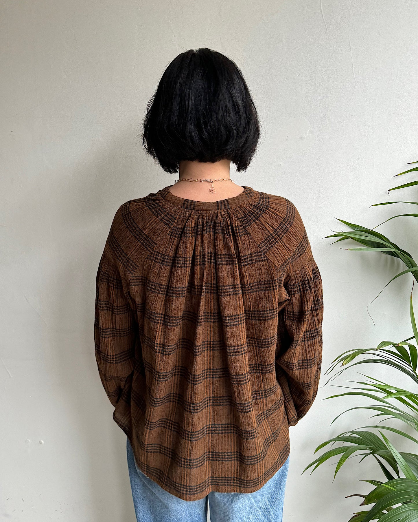 SALE Cheesecloth Check Blouse ~ Size S