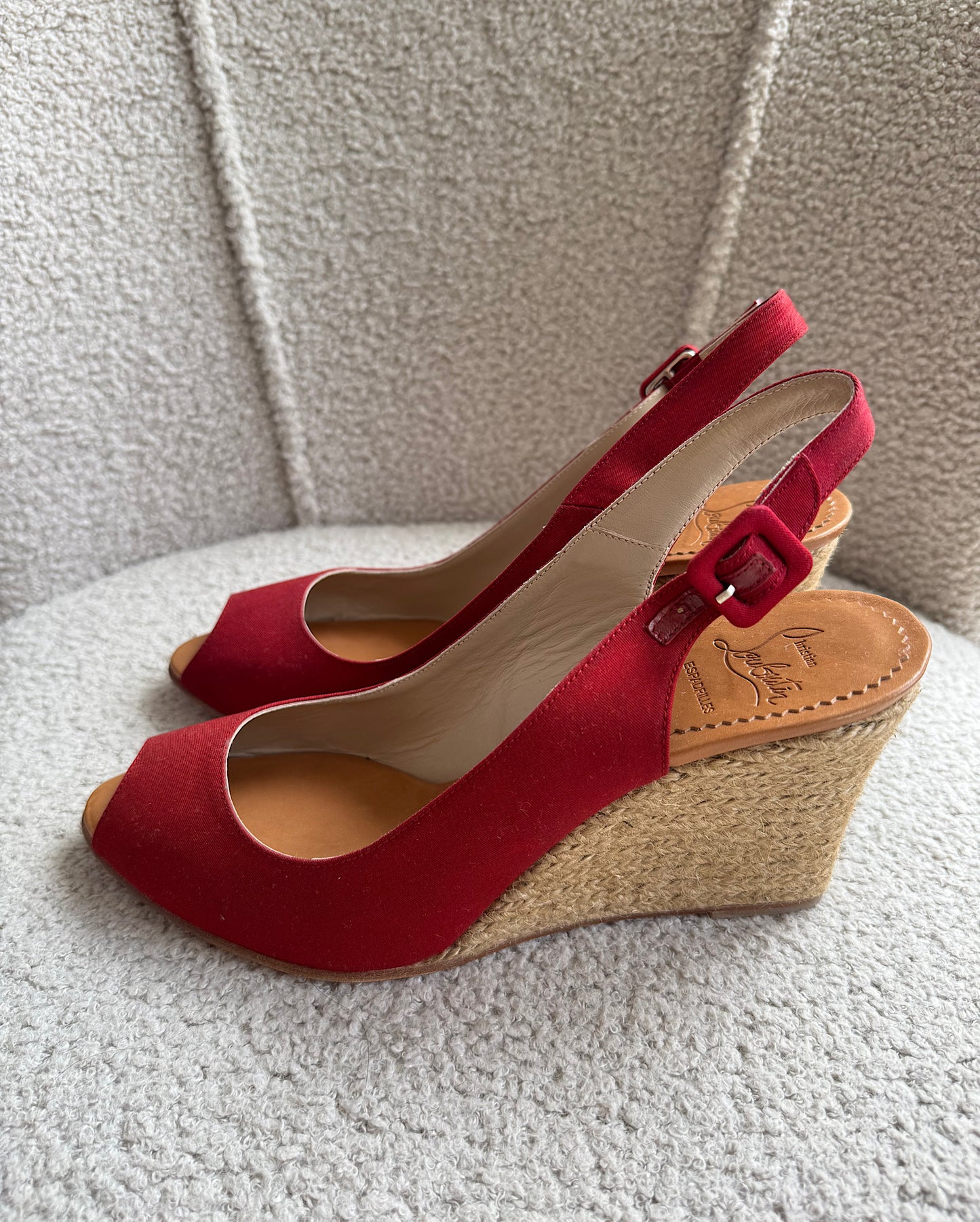 Dark Red Satin Slingback Wedges ~ Size 8