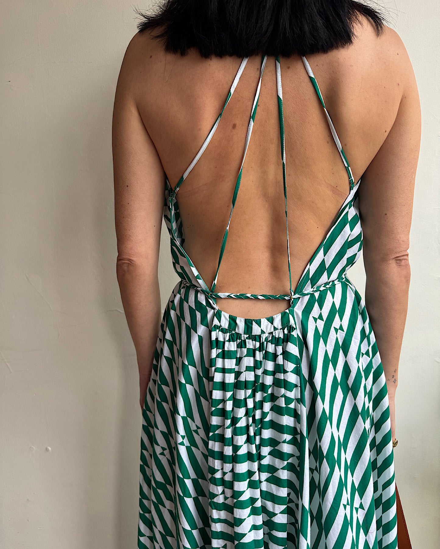 Alexandra Miro Green White Backless Dress ~ Size XS