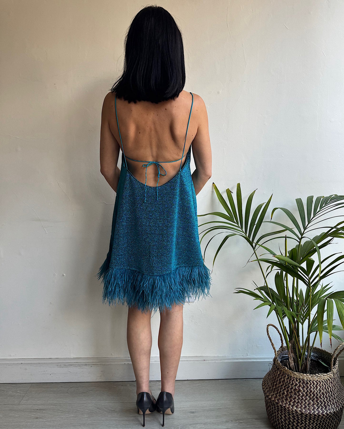 Lurex Feather Mini Dress ~ Size S/M