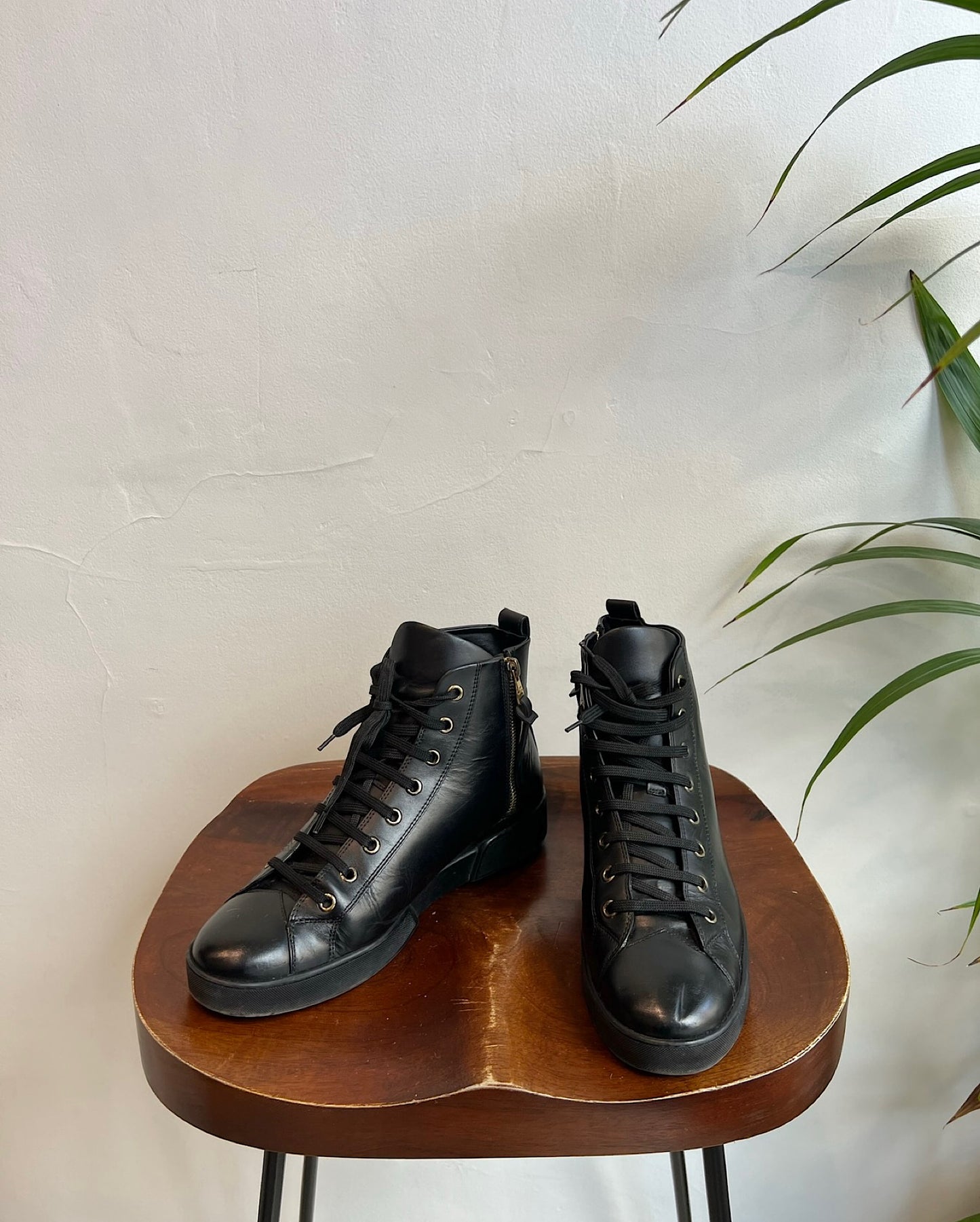 SALE - Black Leather Trainers ~ Size 5