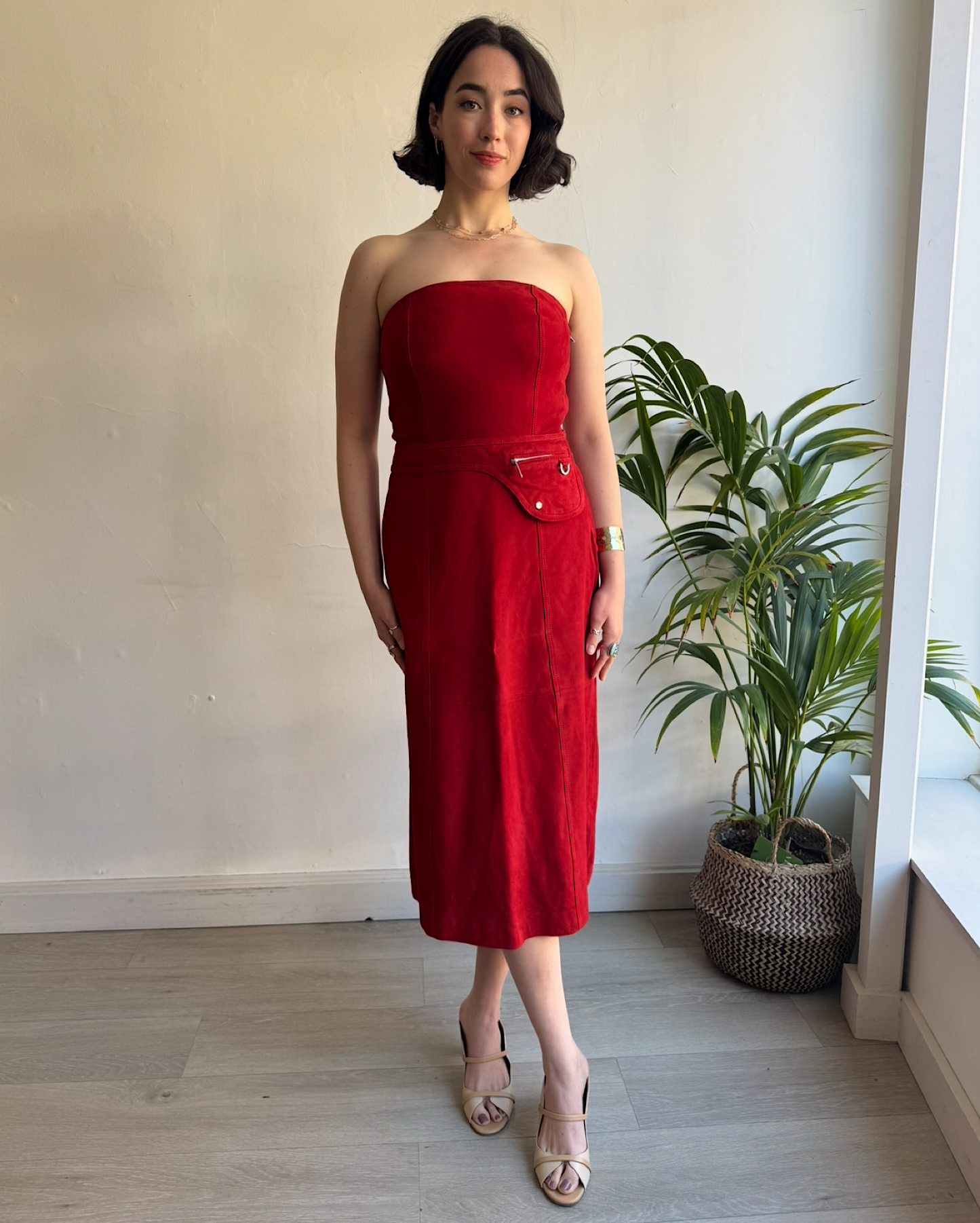 Red Suede Strapless “Ira” Dress ~ Size M