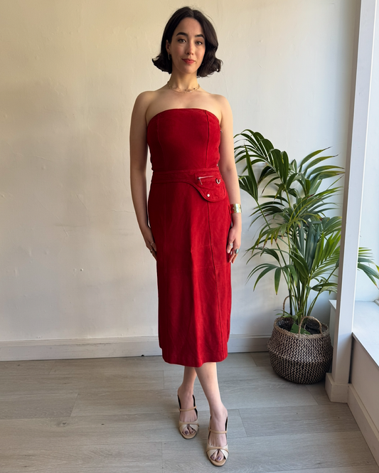 Red Suede Strapless “Ira” Dress ~ Size M