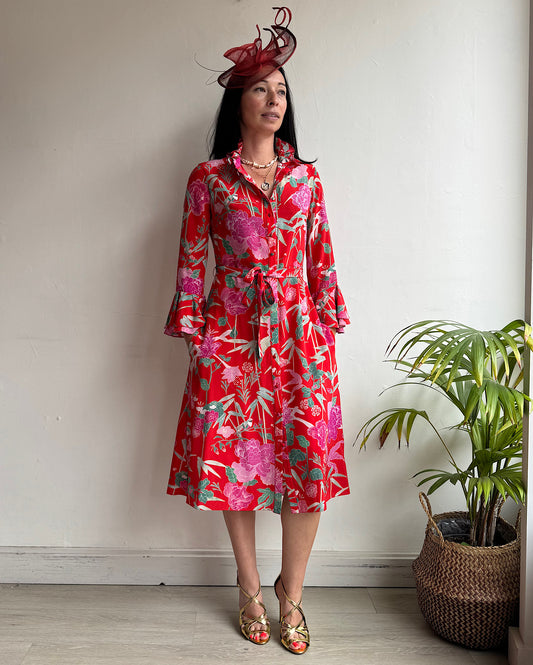 Beulah Red Silk Dress ~ Size 8