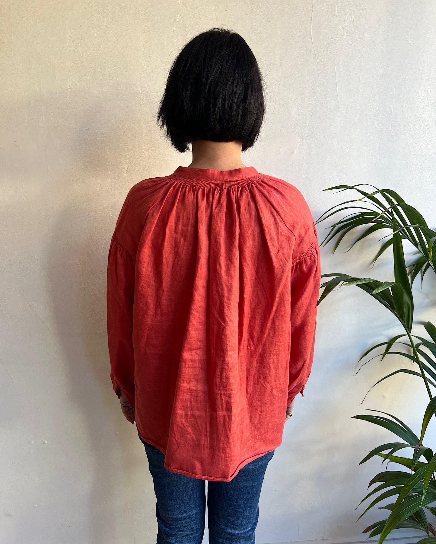 Red Linen Blouse ~ Size S