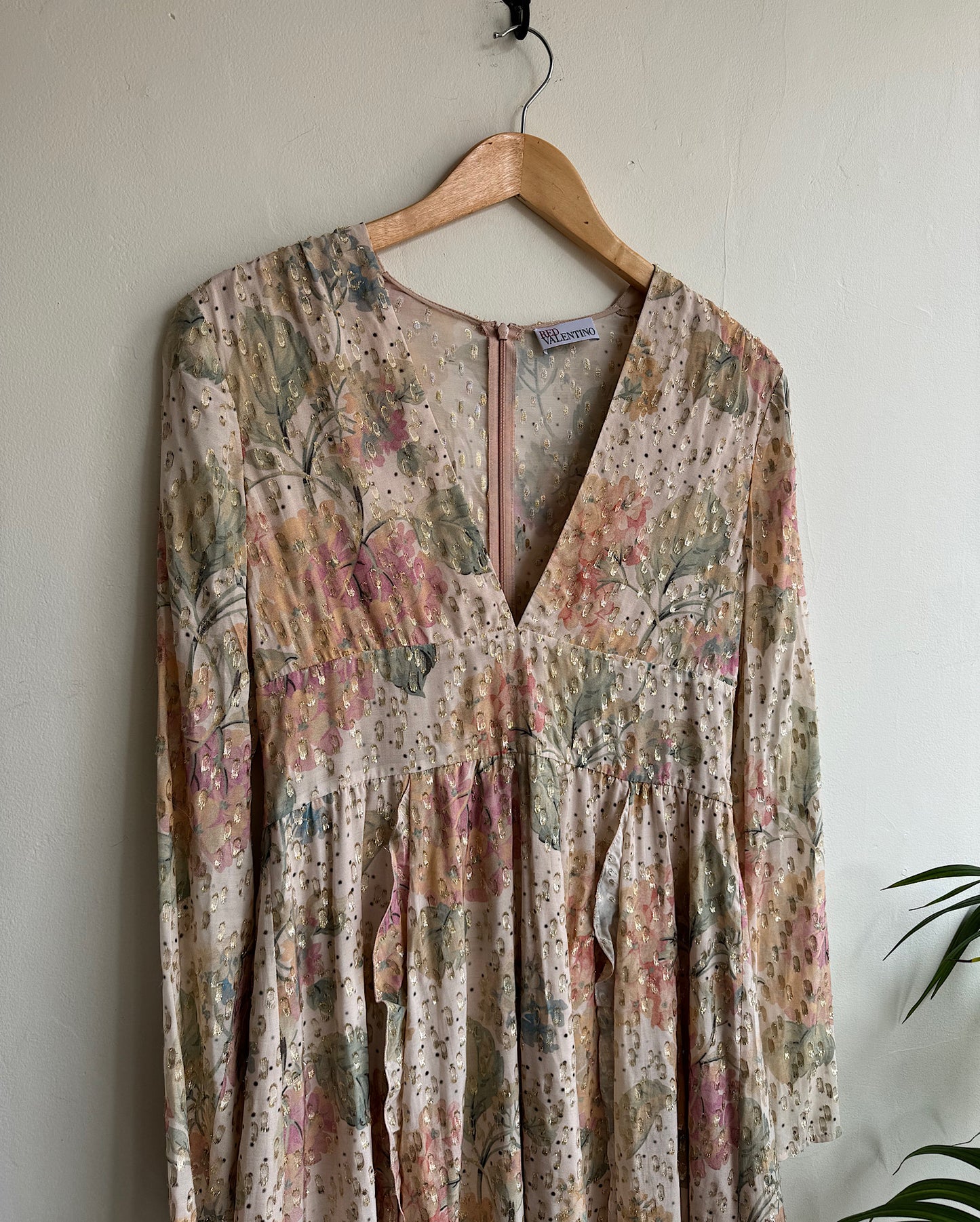 Blush RED Valentino Floral Dress ~ Size close up on hanger