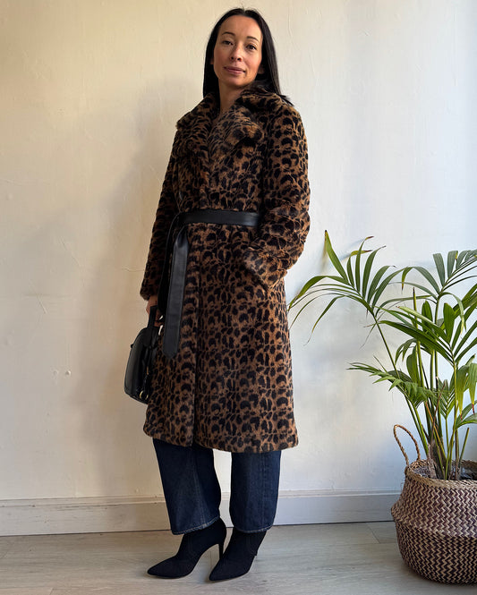Animal Print Faux Fur Coat ~ Size 8/10