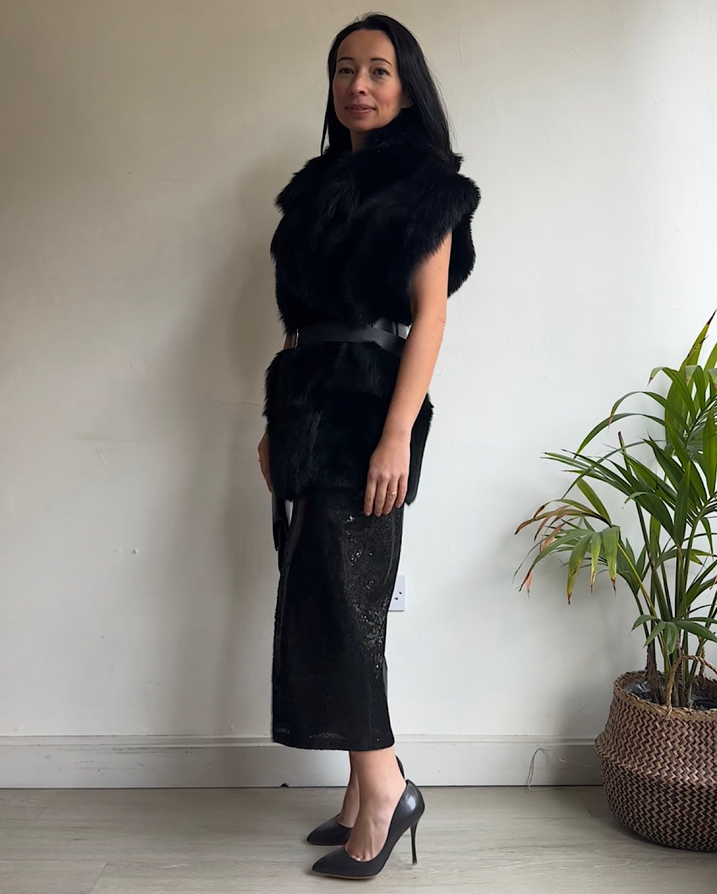 Black Shearling Gilet ~ Size 12