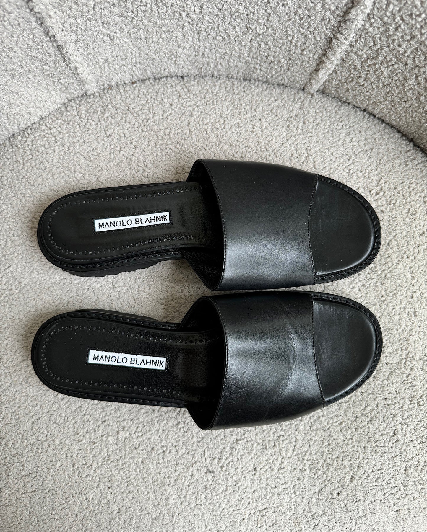 SALE Black Safiano Slides ~ Size 6